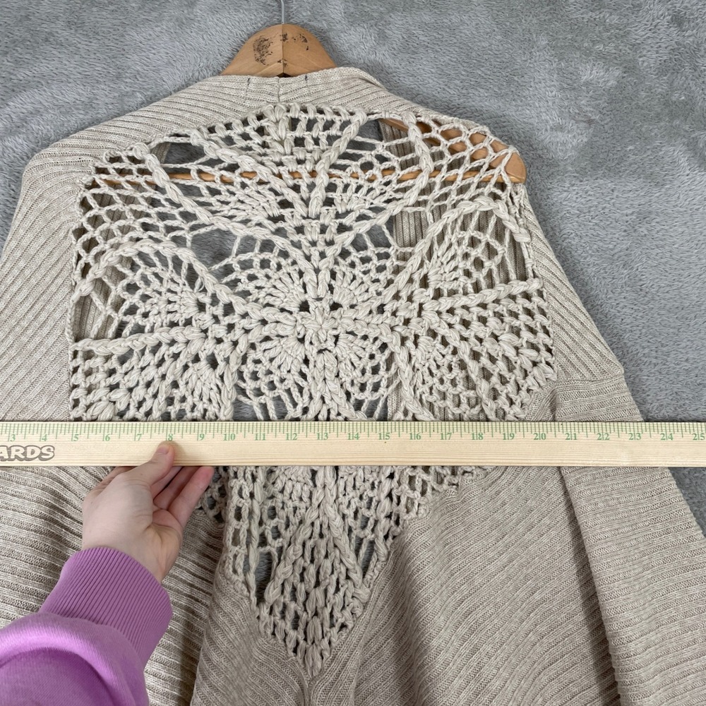 Free People Cardigan Womens One Size Beige Crochet Back Ribbed Knit Shawl Wrap - Picture 6 of 7